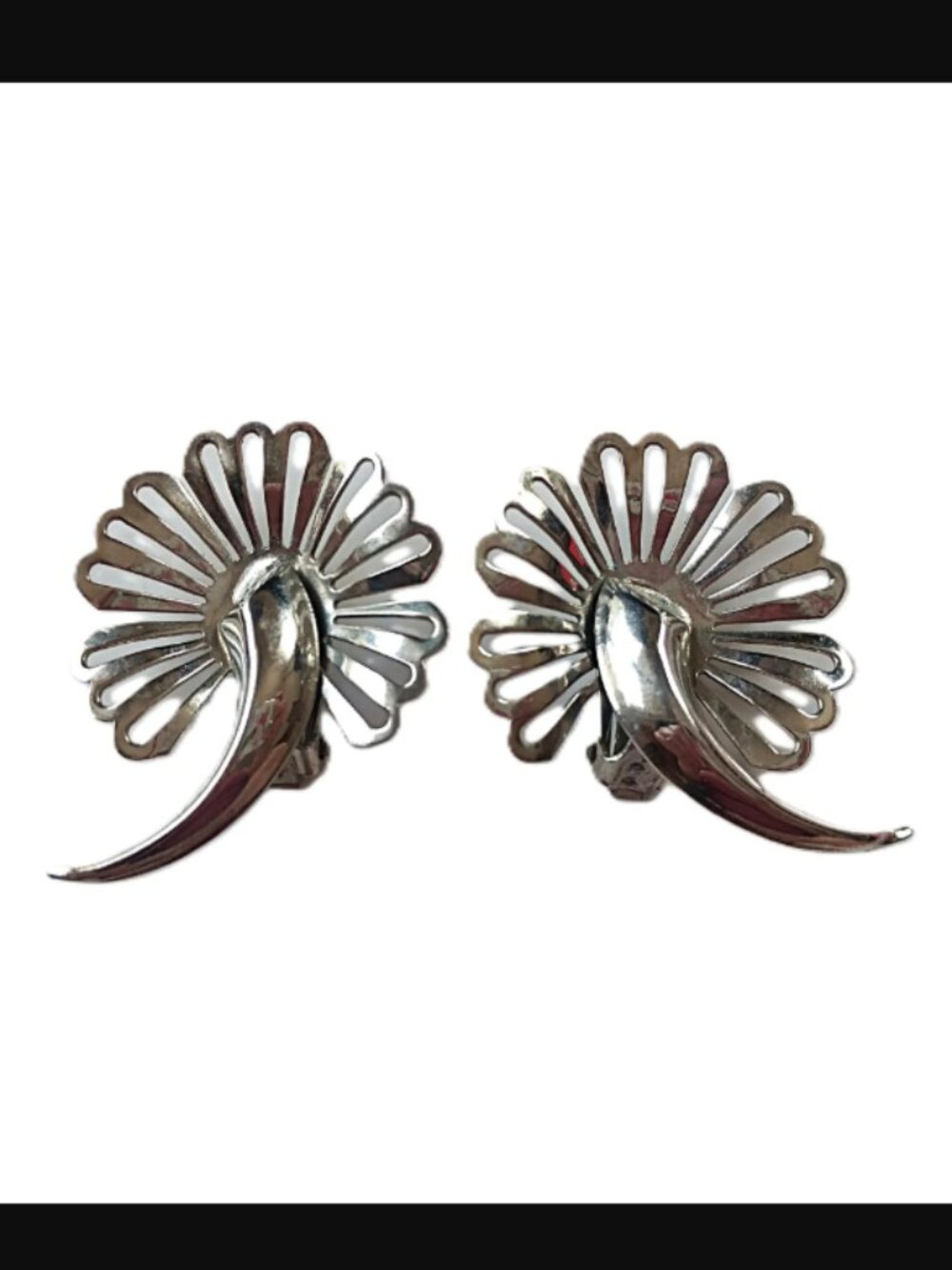 Vintage Silver Tone Clip On Earrings Abstract Avant Garde Design 50s 60